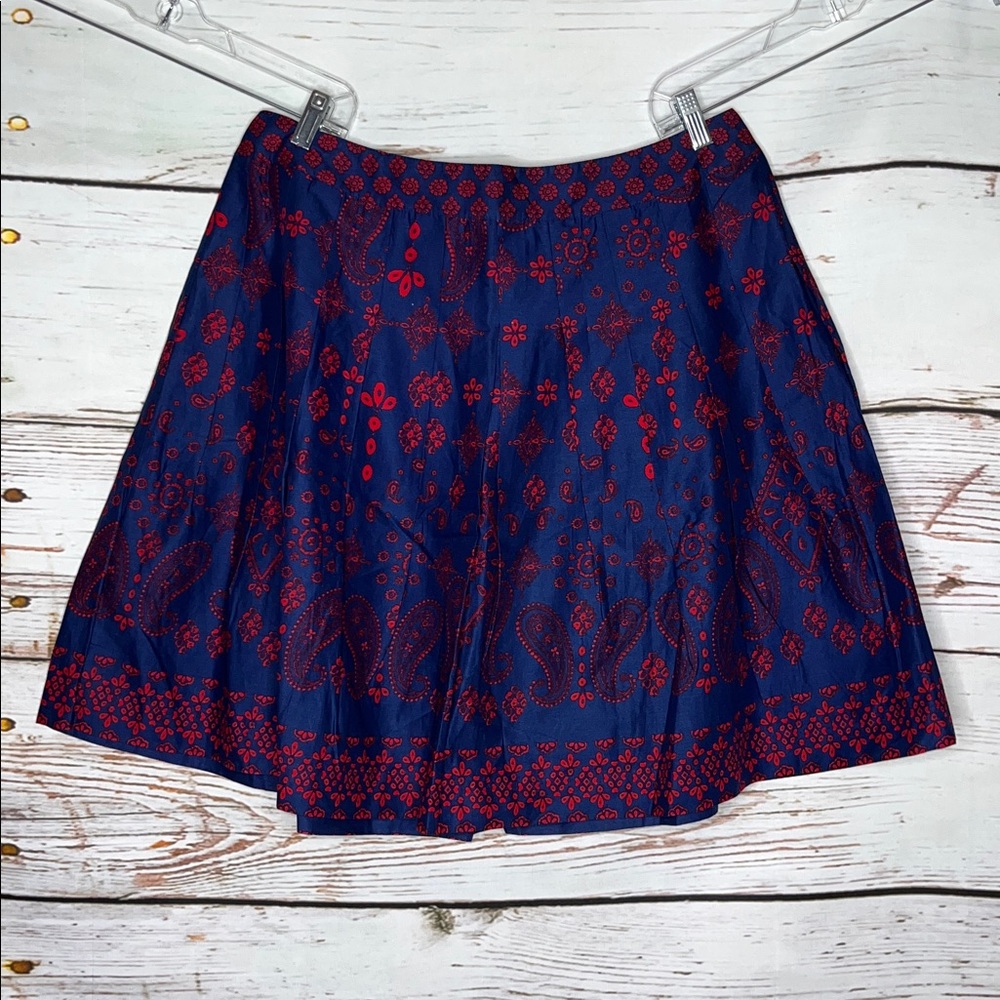 Talbots Woman Petites NWT Size 14WP Blue & Red Paisley Print A-Line Skirt